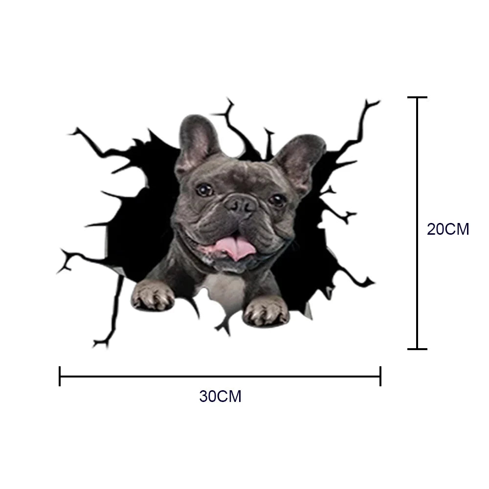 Waterproof Car Decals Cute Crack Dog Wall Sticker Glass Window Door Home Decoration Cartoon Animals Wallpaper Removable Poster