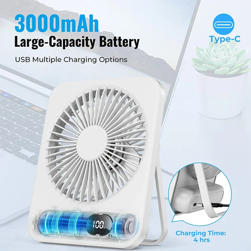 Portable Fan Rechargeable Desktop Fan 180° Rotatable Hanging Fan with Display screen Air Cooler for Outdoor Camping Ventilador