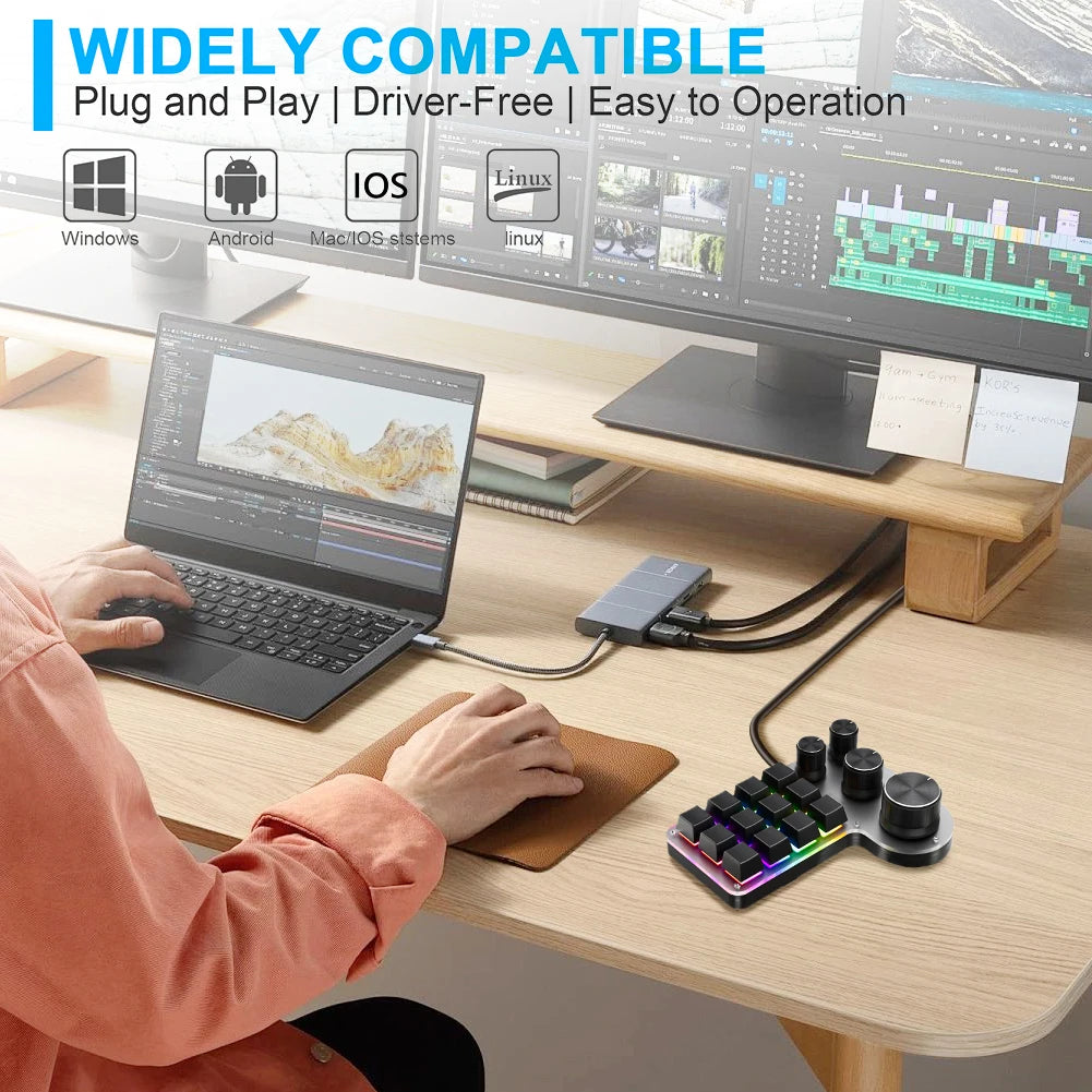 12 teclas 4 botões programação macro teclado personalizado usb com fio/bluetooth-compatível teclado de jogos mecânico para jogadores/designers