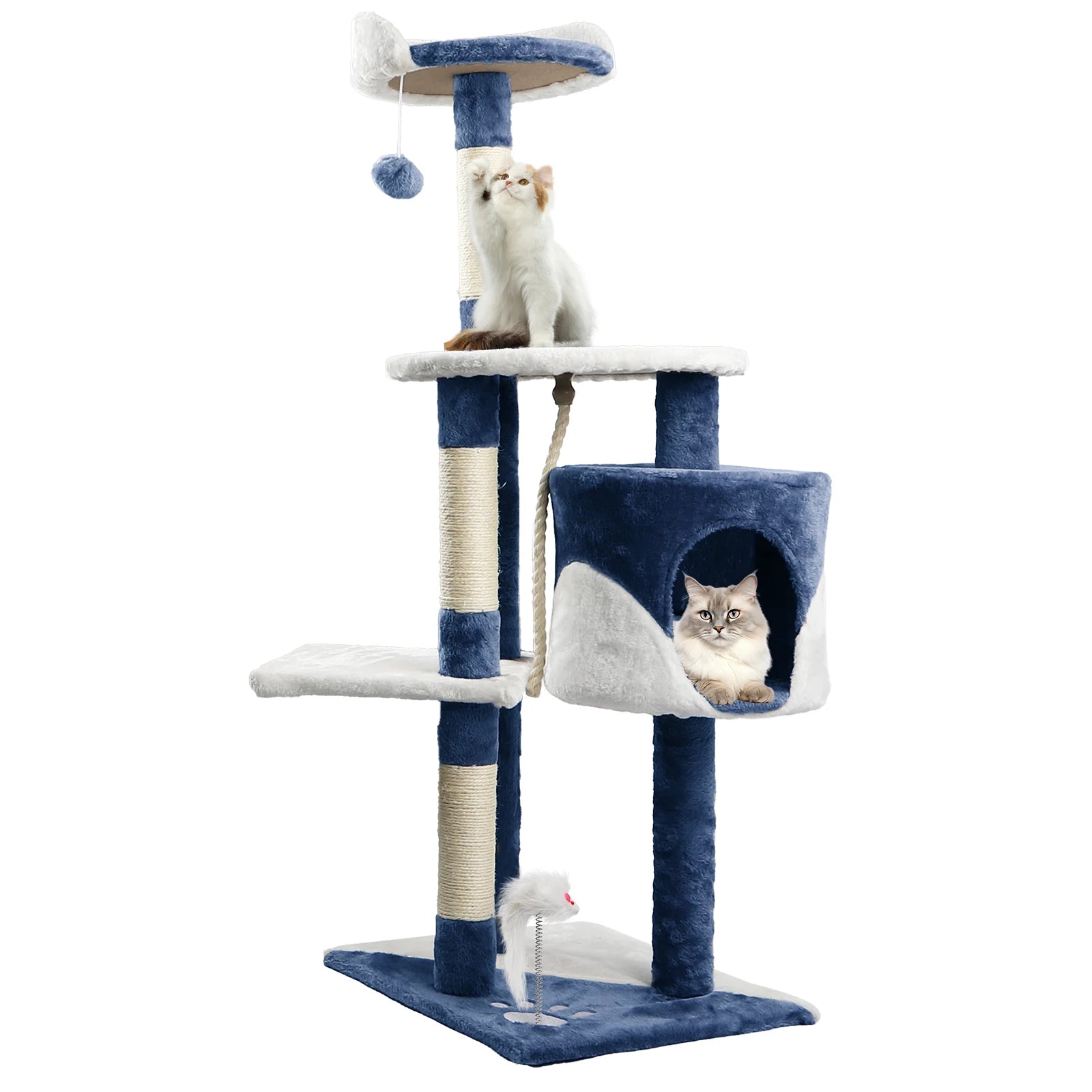 Cat Scratcher, Height 118.5 cm, Stable Cat Tree, 3 Platforms, 1 Cave, 1 Pom Pom, 1 Plush Toy