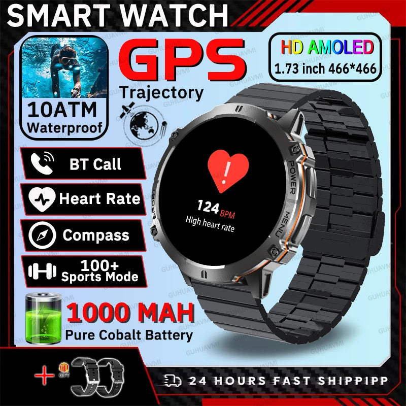 2026 New Outdoors Sports Smart Watch Screen 10ATM Waterproof 1000mAh Sports Blood oxygen BT call Men Fitness Smart Bracelets