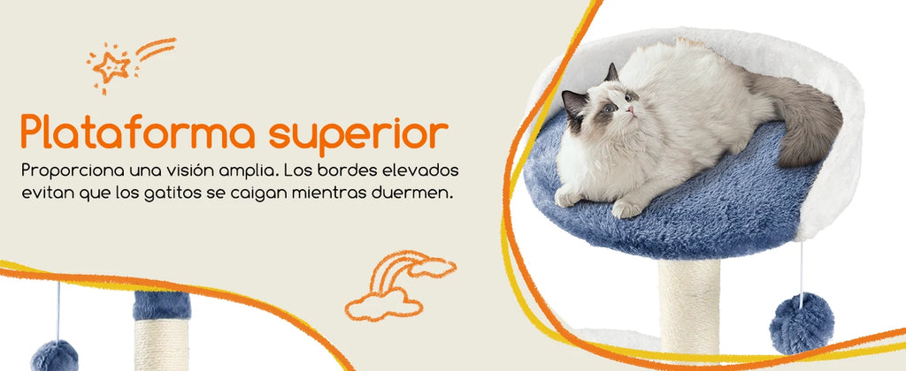 Cat Scratcher, Height 118.5 cm, Stable Cat Tree, 3 Platforms, 1 Cave, 1 Pom Pom, 1 Plush Toy