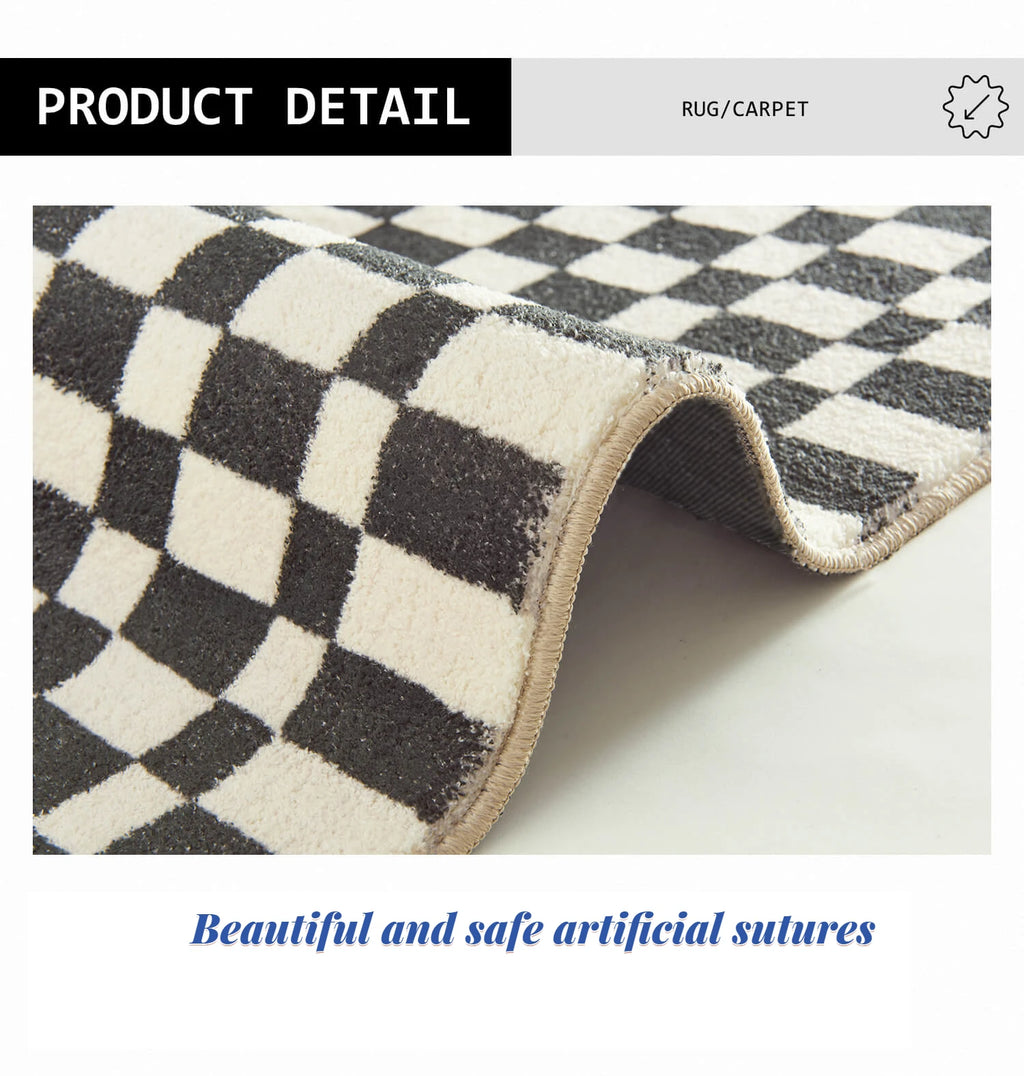 Carpets For Living Room Home Decor Light Luxury Abstract VertigoFashion Black White Plaid Art Chessboard Bedroom Polyester Rugs